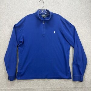 Polo Ralph Lauren 1/4 Zip Pullover Men Large Blue Pima Cotton Sweater Sweatshirt
